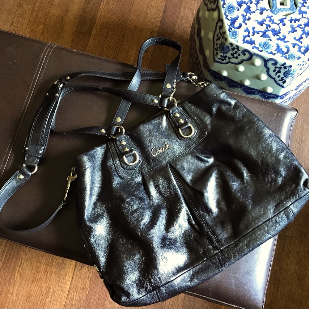 Black leather coach purse